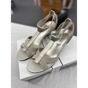 Studio Works Gold Open Toe Wedge Heels 8M With Strappy Design & Cushioned Sole